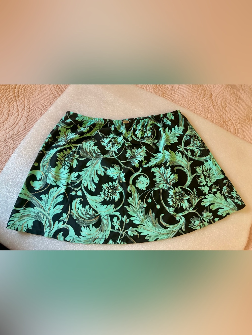 Brown & Mint Green Floral A-Line swim Skirt